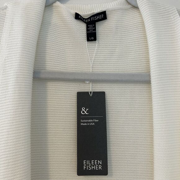 Eileen Fisher Long Cardigan Tencel White Knit NWT - Large - Picture 5 of 11